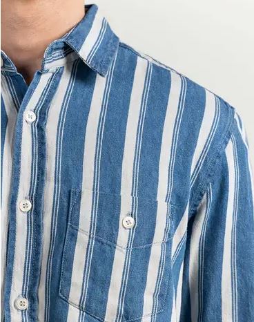 Blue Striped Casual Denim Shirt 